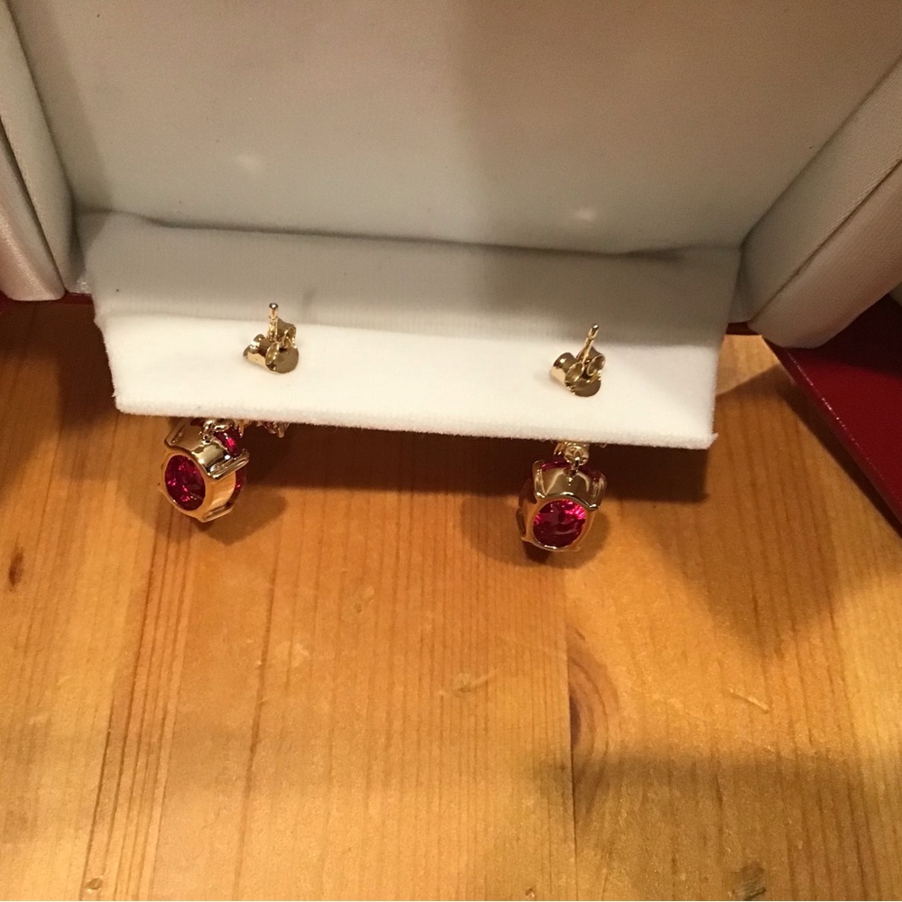 HOLLYWOOD COLLECTION RUBY CRYSTAL EARRINGS GOLD 925 VIVIEN LEIGH GONE W/THE WIND - Picture 5 of 11